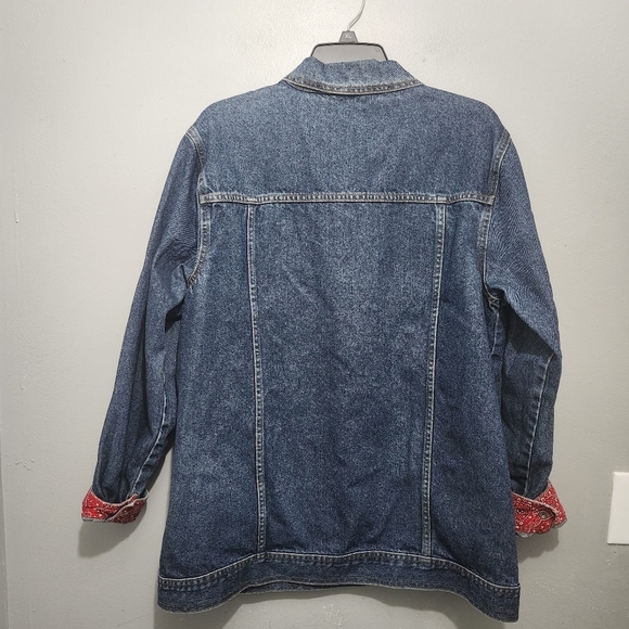Women's Denim Jacket with Red Accents Size Large - Picture 7 of 8